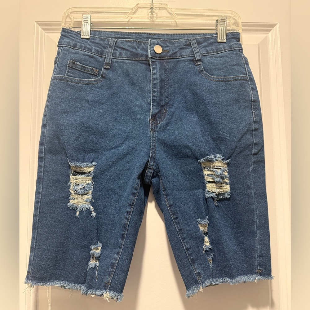 Distressed Blue Denim Women's Shorts size Large